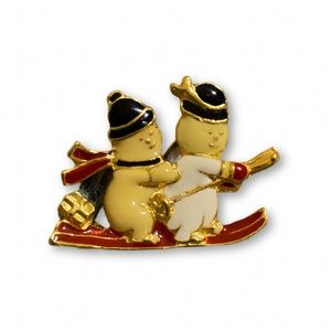 Skiing Snowmen Christmas Brooch